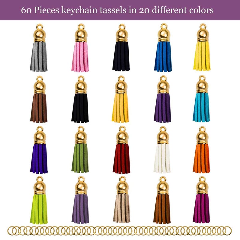 TTSAM Tassels for Keychains Faux Suede Tassel for DIY Jewelry Making 60 Pcs Leather Keychain Charms Bulk & 60 Pcs Jump Rings Key Chain Rings Bulk for Cellphone Straps Pendants Crafts - Image 2